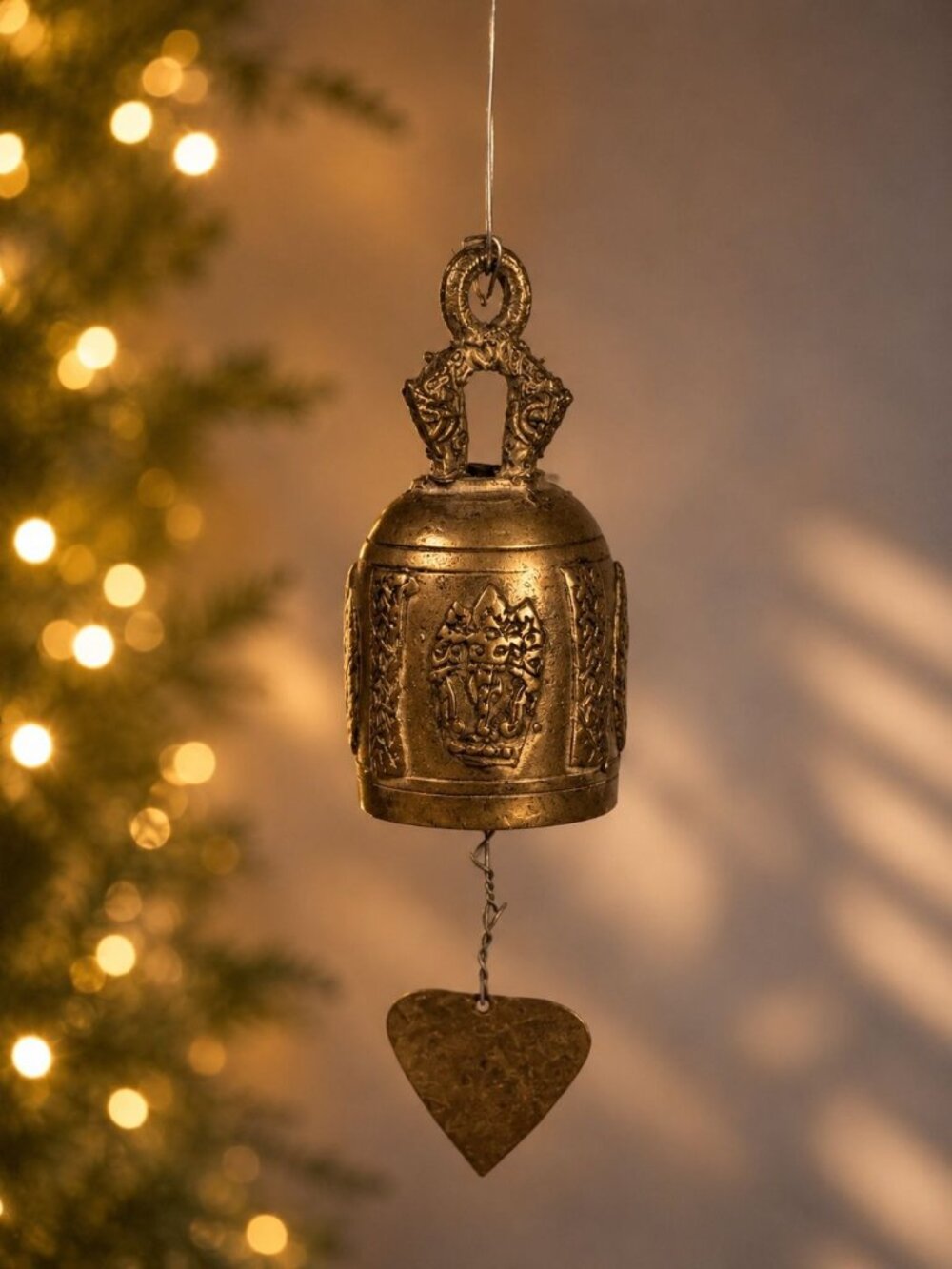 Antique Thai Brass Temple Bell Elephant Hanuman Buddhist Hanging Bell 6"